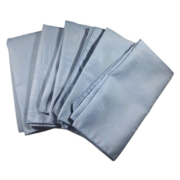 Set Of 6 Light Blue Jacquard Napkins Geometric Plaid table linen beach elegant - Picture 1 of 4